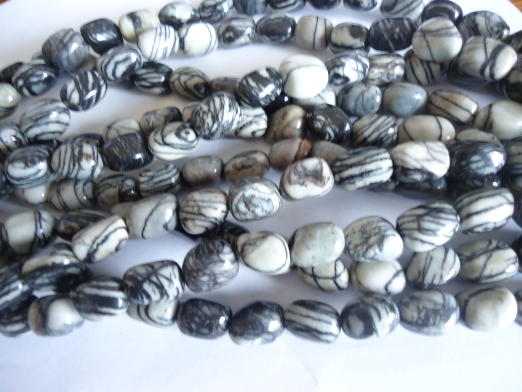 (image for) Black and grey Web Jasper nugget beads #TU1099